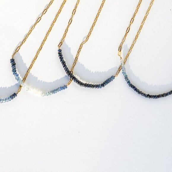 Gorgeous Sapphire Necklace Blue Ombre Sapphire Beaded Necklace Non-tarnish Gold - Picture 4 of 14